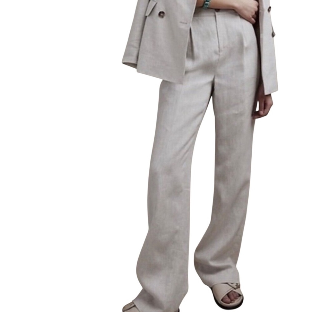 Banana Republic High Rise Palma Straight Leg Linen Pant Size 12 in Natural Color